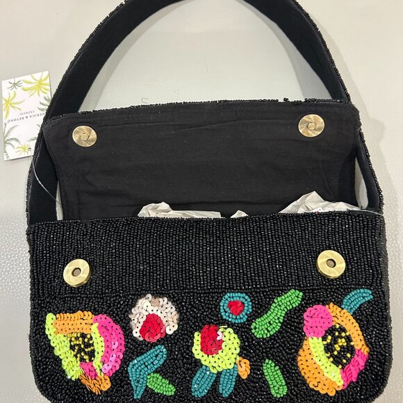 America & Beyond Beaded Shoulder Bag Neon Colorful Sequin Flowers NWT - Picture 3 of 4